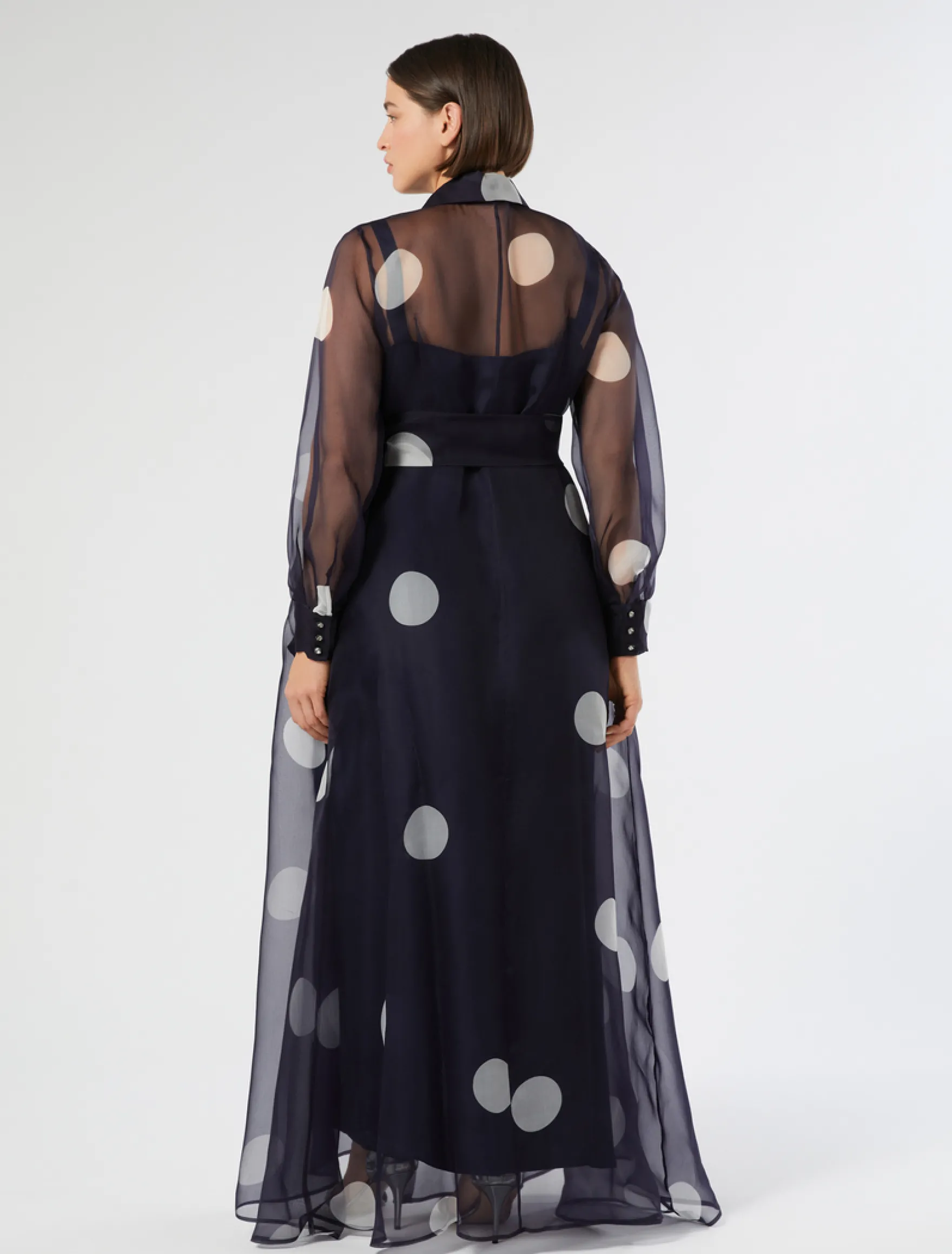 Abito chemisier in organza di seta - BLU MARINO