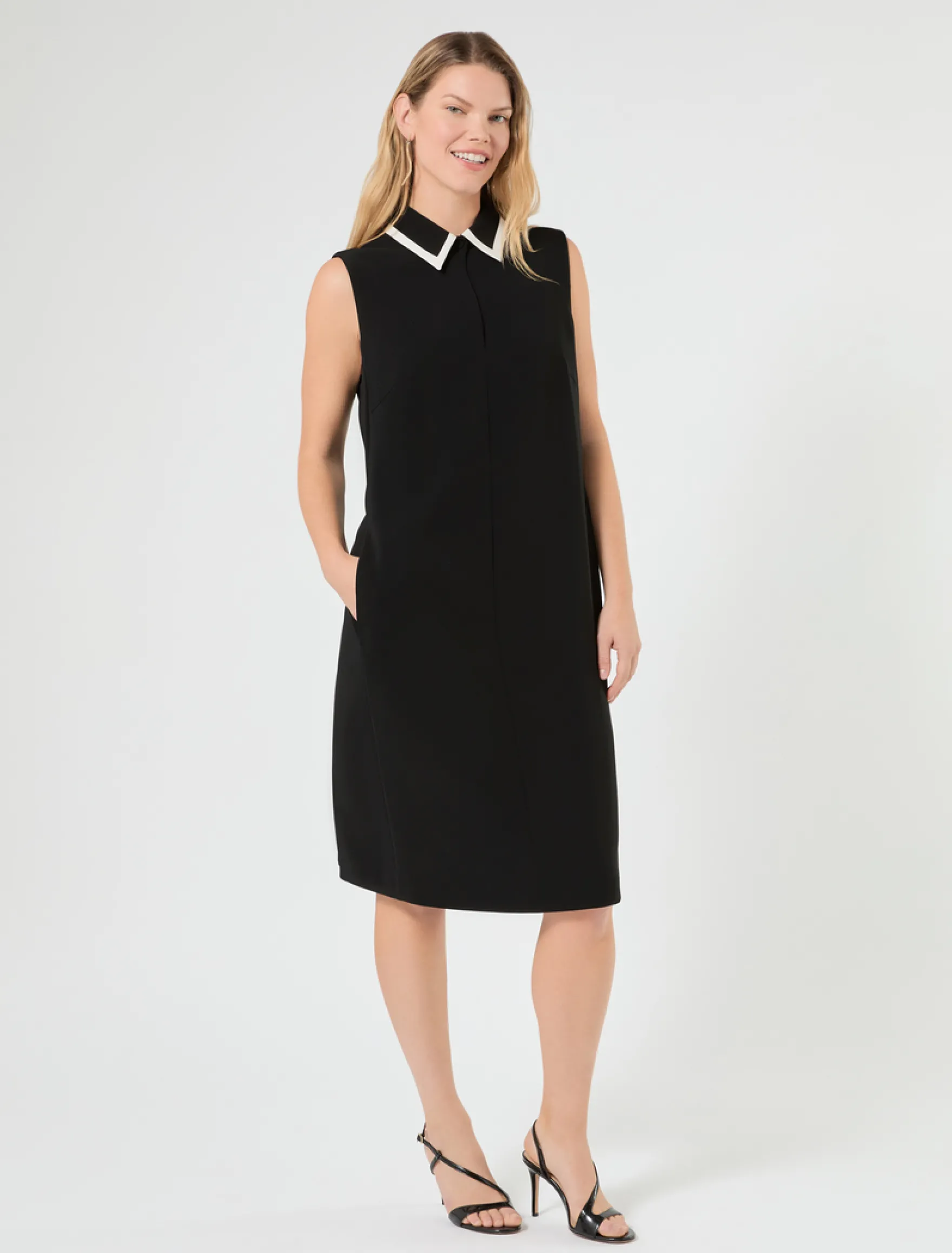 Abito in cady con intarsio - NERO