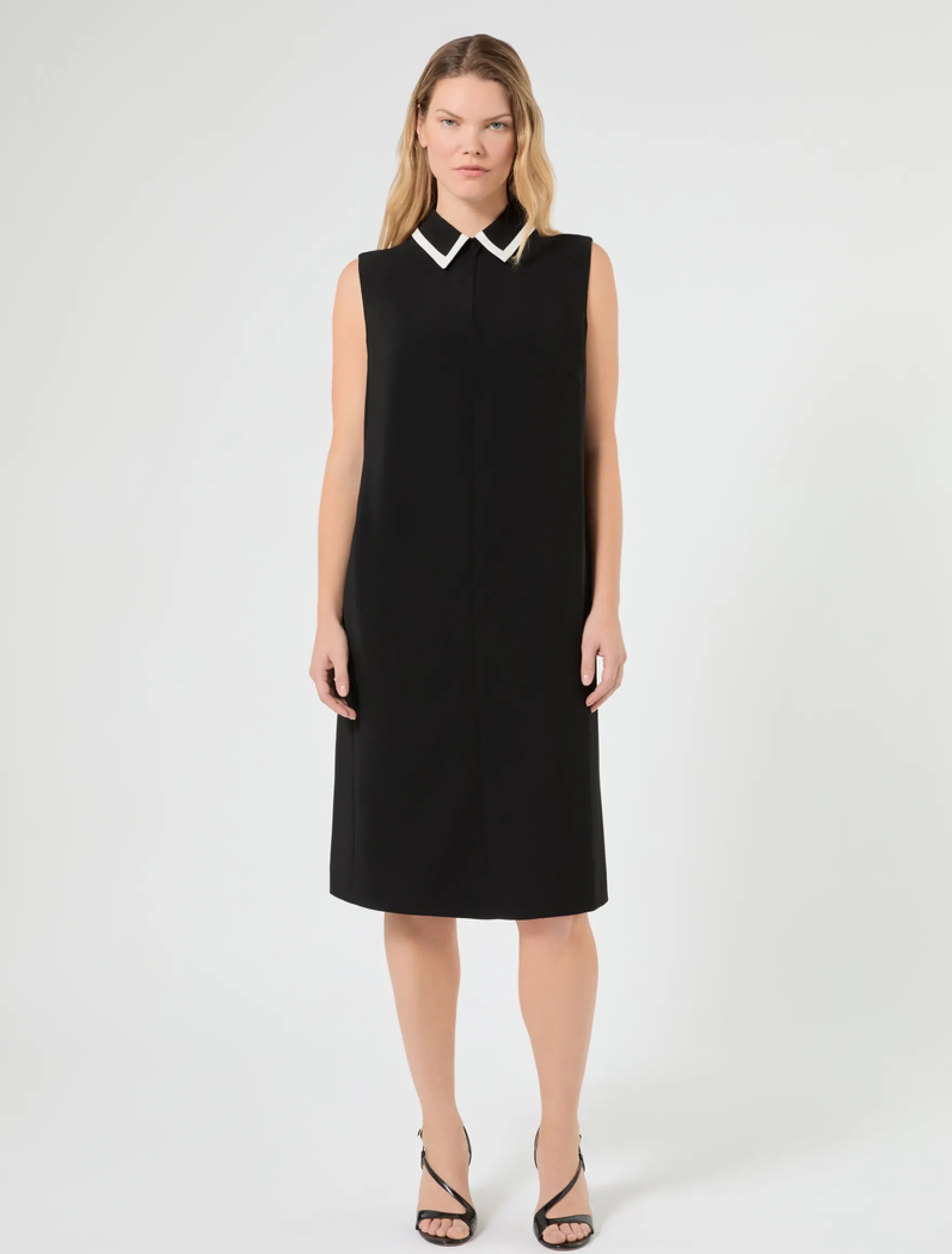 Abito in cady con intarsio - NERO