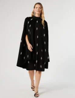 Abito in cady con ricamo - NERO