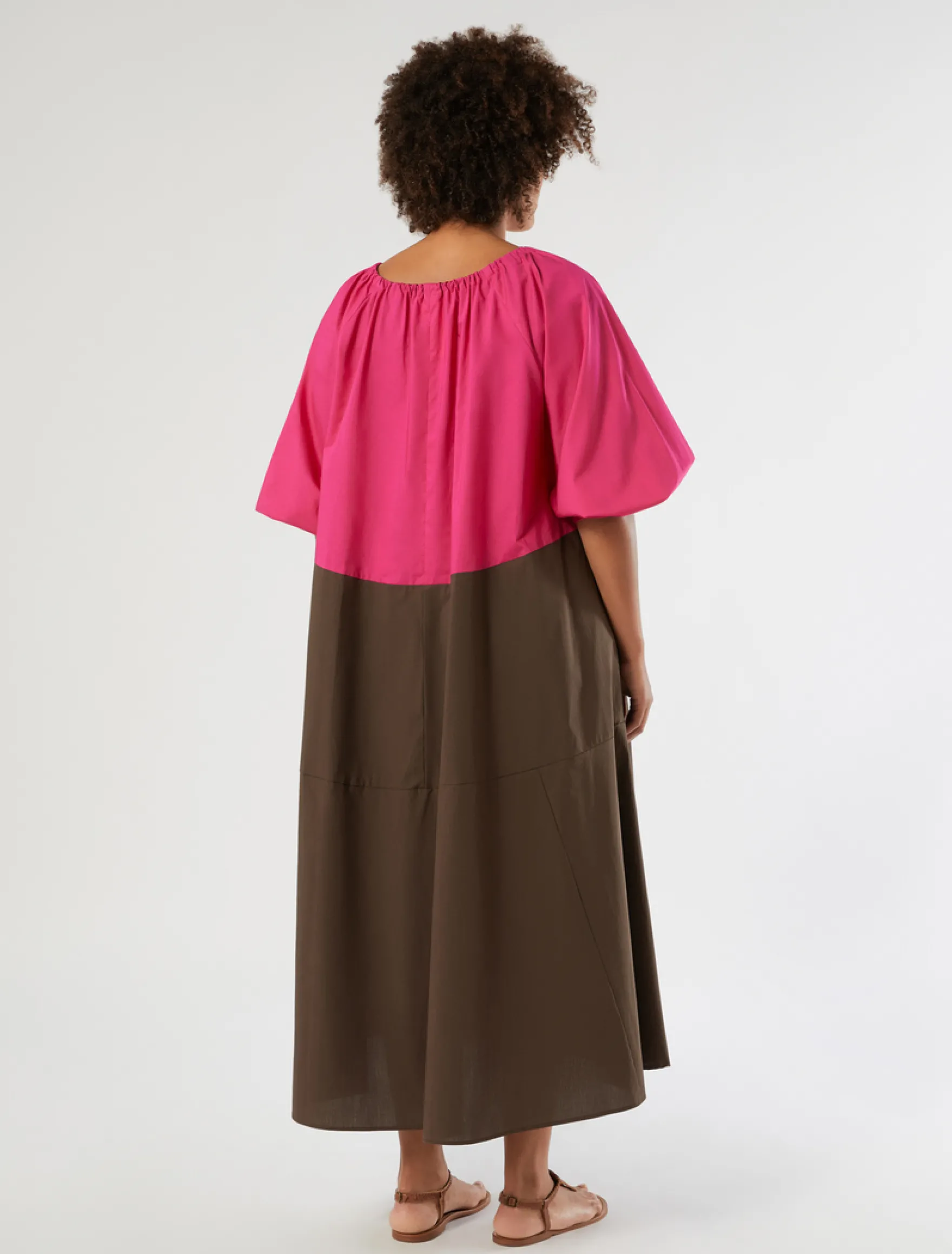 Abito in cotone a balze - FUXIA