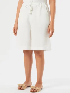 Bermuda in twill di lino - AVORIO