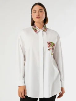 Camicia in popeline con ricamo - BIANCO OTTICO