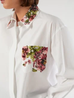 Camicia in popeline con ricamo - BIANCO OTTICO