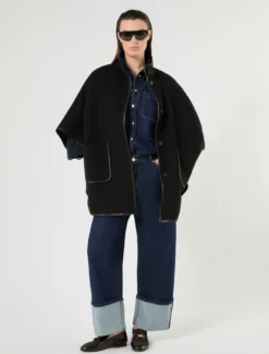 Cappa in double di lana e nylon - NERO