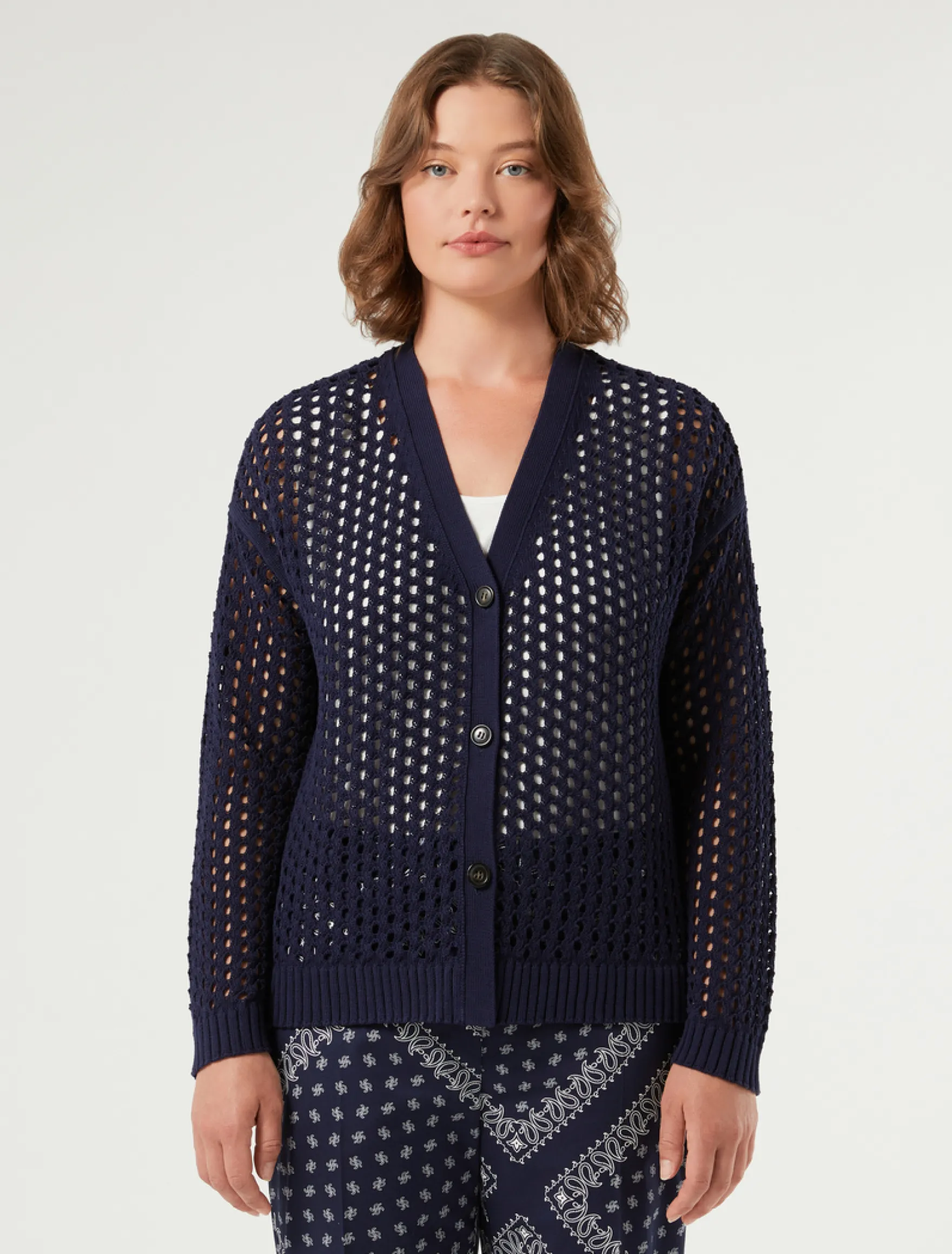 Cardigan corto in cotone - BLU MARINO
