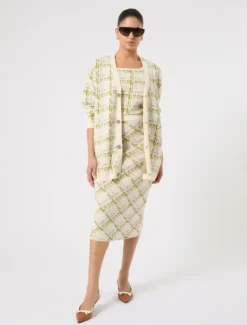 Cardigan e canotta in viscosa jacquard - BIANCO AVORIO