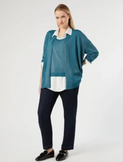 Cardigan e top in viscosa con lurex - PETROLIO