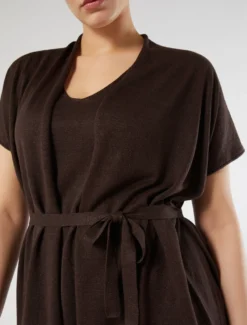 Cardigan in maglia di lino - MARRONE