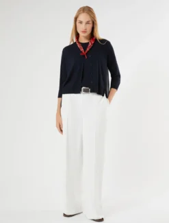Cardigan in misto cotone e georgette - BLU NOTTE