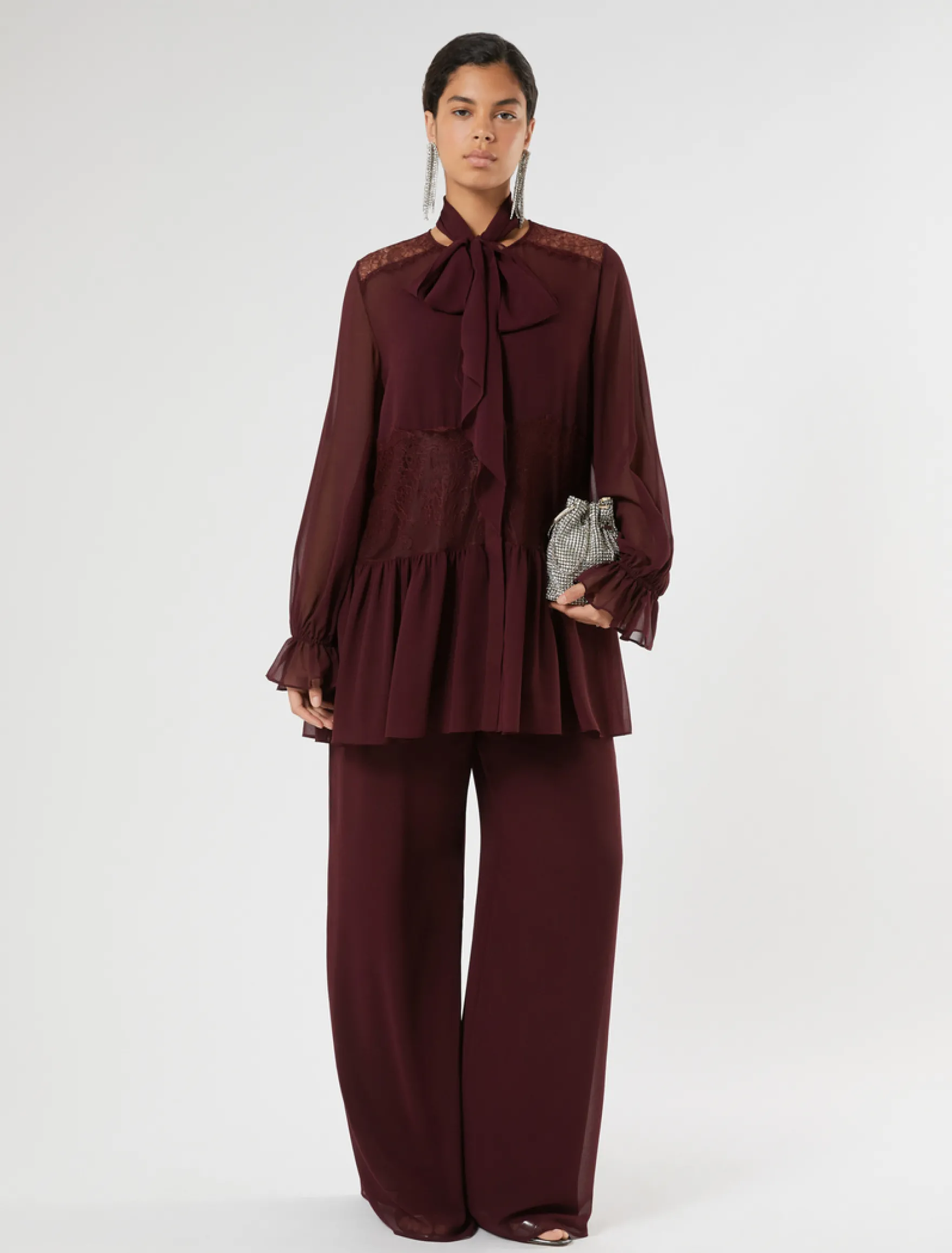 Casacca in georgette e pizzo - ROSSO VIOLA