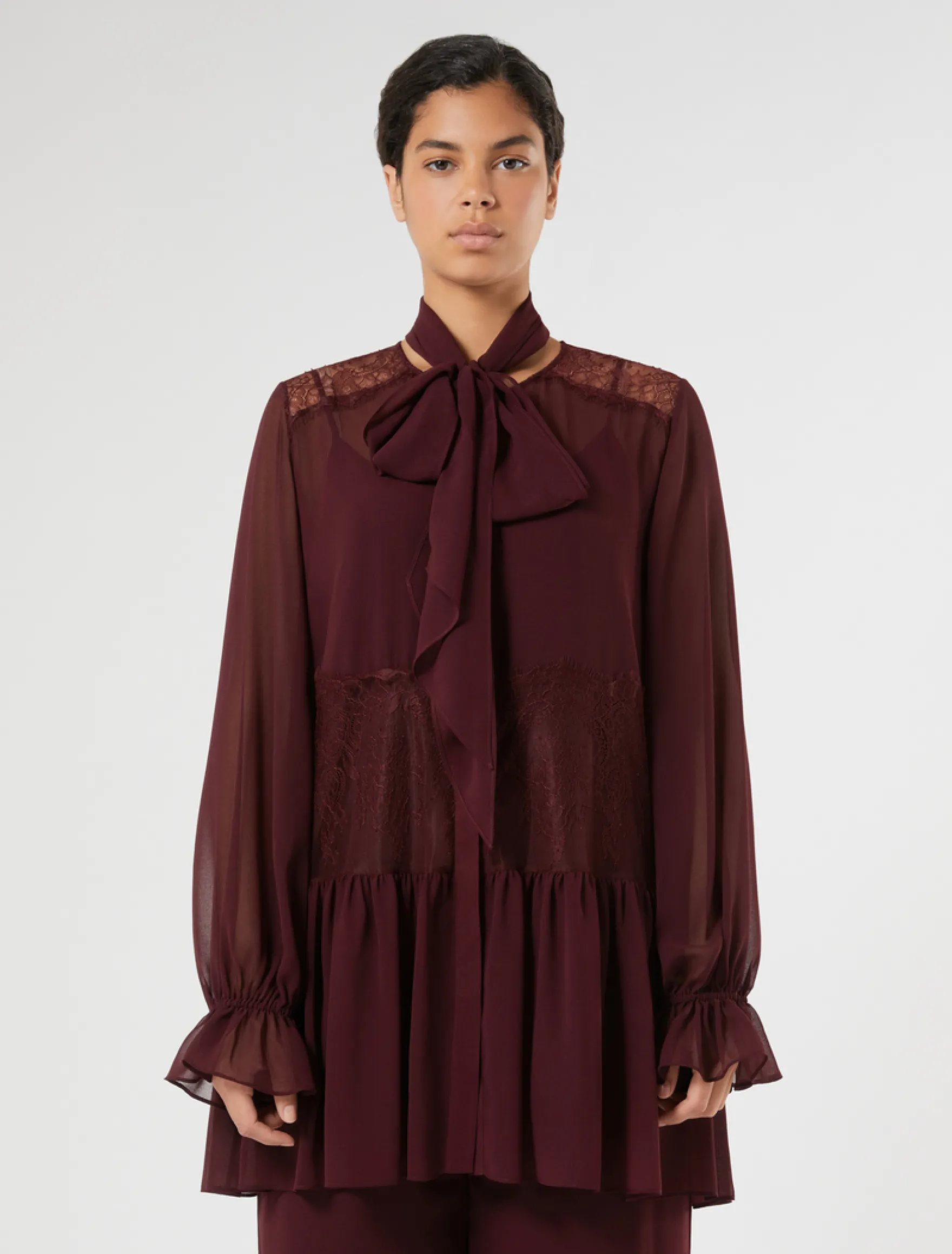 Casacca in georgette e pizzo - ROSSO VIOLA