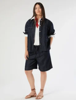 Giacca in tela denim di cotone e lino - BLU