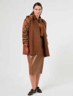 Giaccone in double di misto lana e nylon - CUOIO