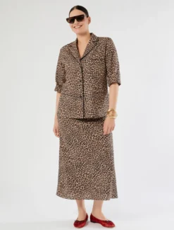 Gonna in lino e cotone - BEIGE SFUMATO