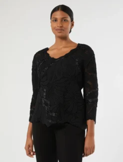 Maglia in misto cotone con ricamo - NERO