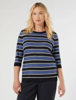 Maglia in viscosa rigata - BLU NOTTE