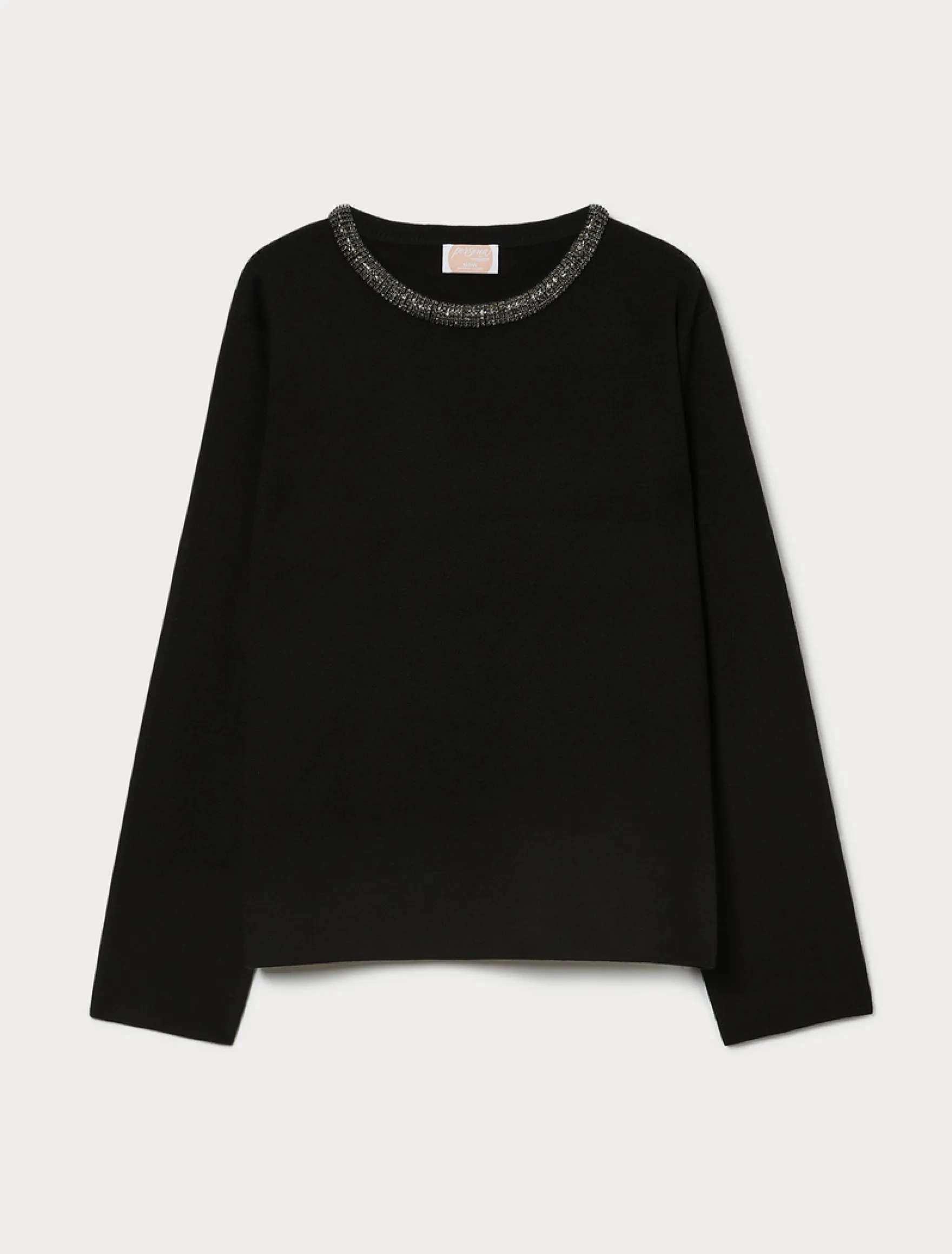Maglia jacquard con ricamo - NERO