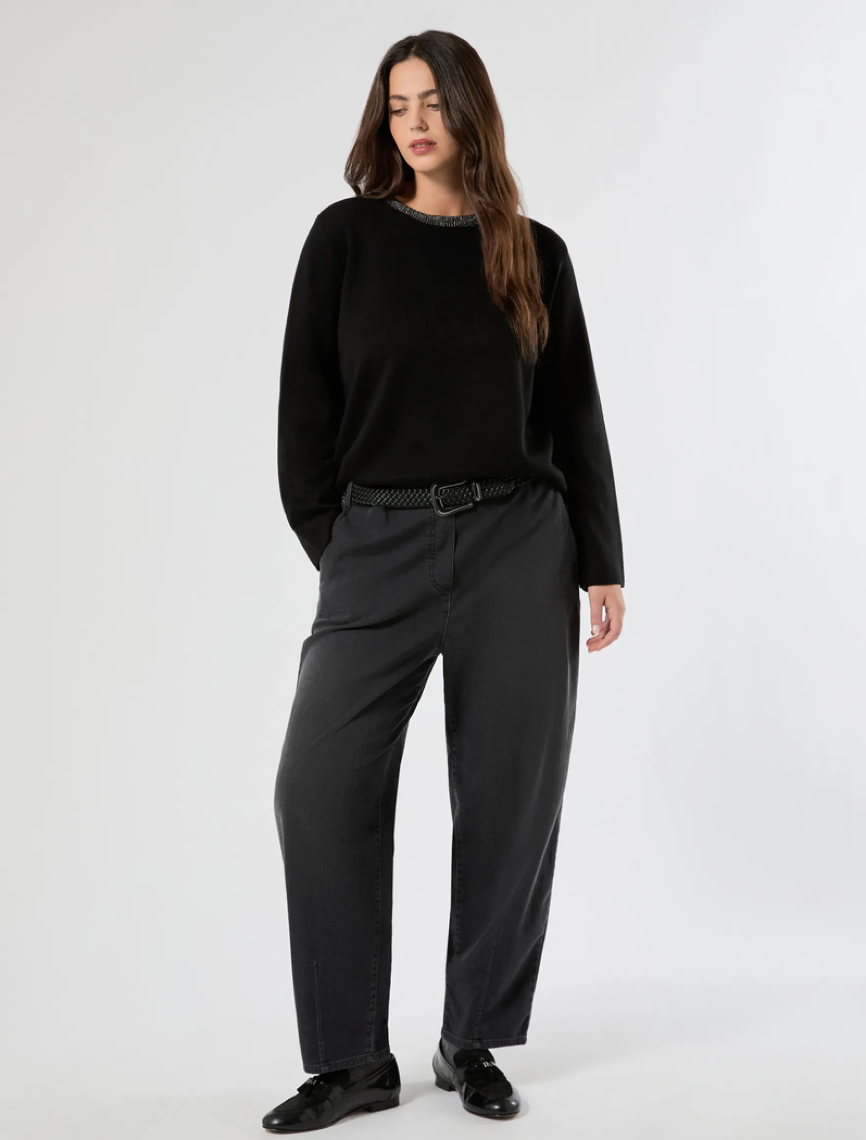 Maglia jacquard con ricamo - NERO