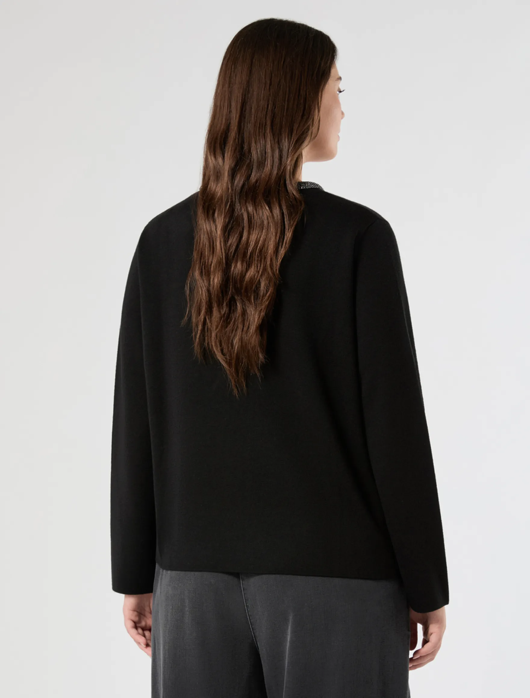 Maglia jacquard con ricamo - NERO