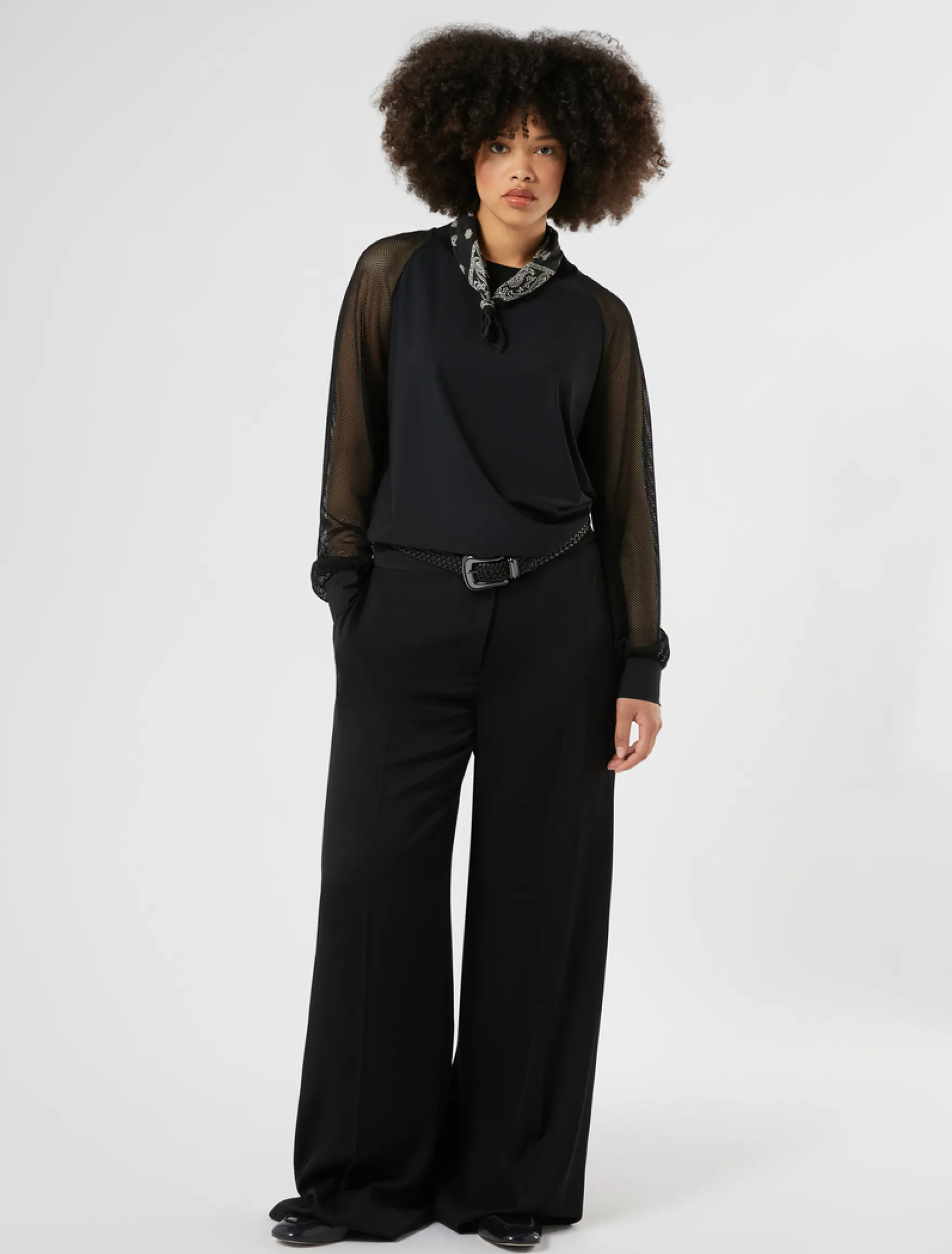 Pantaloni ampi in twill fluido - NERO