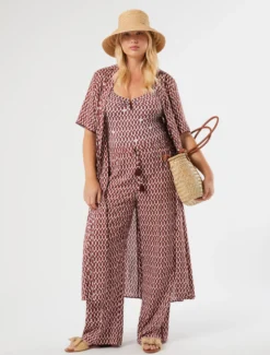 Pantaloni ampi in viscosa - ROSSO MARRONE