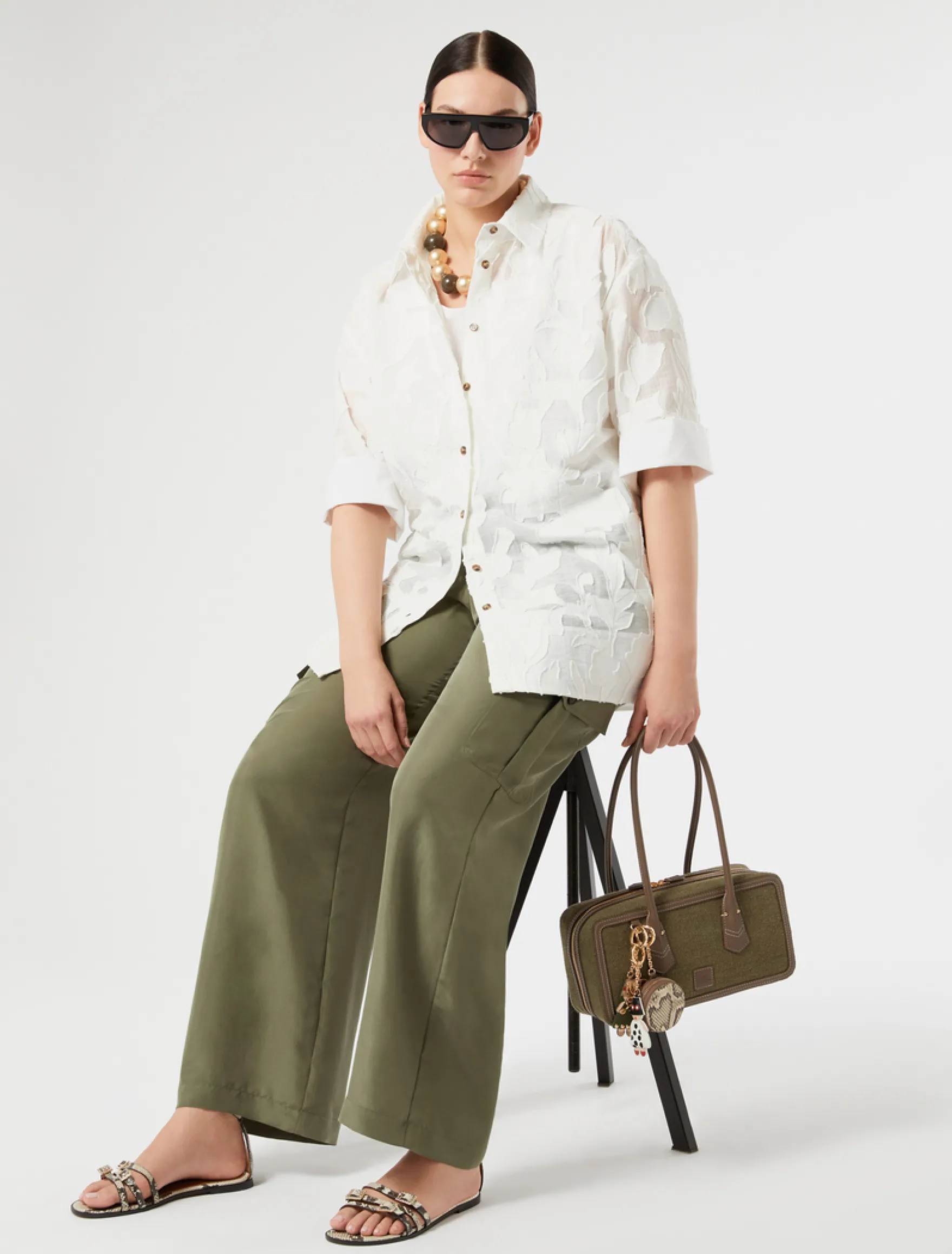 Pantaloni cargo in habotai di seta - VERDE OLIVA