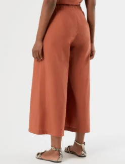 Pantaloni cropped in tela di cotone - TERRACOTTA