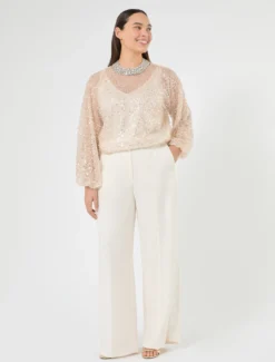 Pantaloni in cady e raso - BIANCO AVORIO