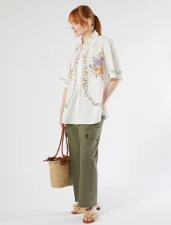 Pantaloni in gabardina di cotone - VERDE OLIVA