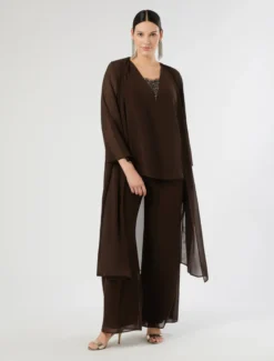 Pantaloni in georgette - MARRONE SCURO