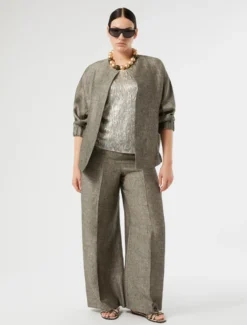 Pantaloni in lino tinto filo - NERO CARNE