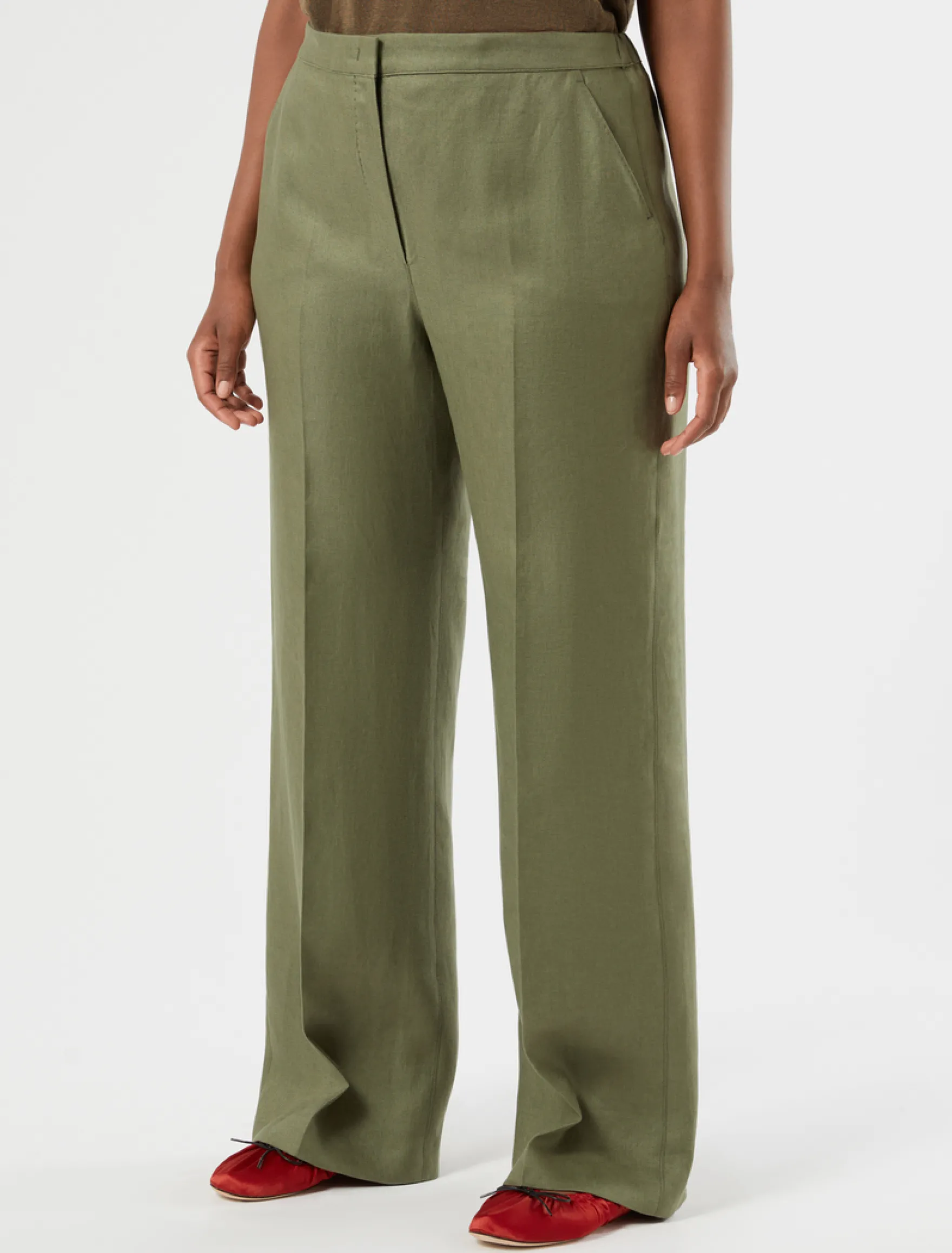 Pantaloni in lino - VERDE OLIVA