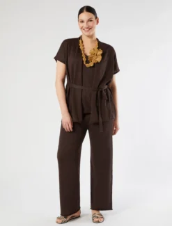 Pantaloni in maglia di lino - MARRONE