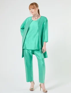 Pantaloni in shantung di pura seta - VERDE PASTELLO