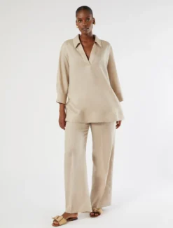 Pantaloni in tela di lino - BEIGE