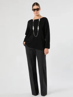Pantaloni in tela di misto cotone - NERO