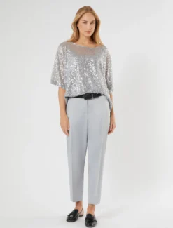 Pantaloni slim in crêpe envers satin - GRIGIO PERLA