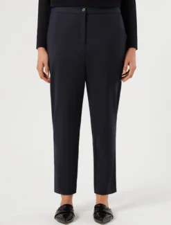 Pantaloni slim in tela di cotone - BLU NOTTE