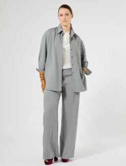 Pantaloni wide leg in stuoia mélange - GRIGIO MEDIO