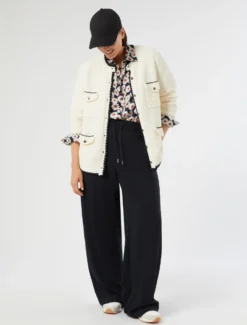 Pantaloni wide leg in tela stretch - BLU NOTTE