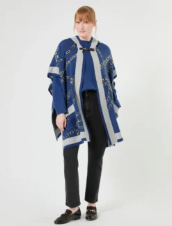 Poncho in lana e cachemire - BLU GRIGIO