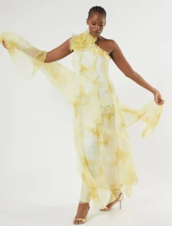 Spilla a fiore in organza - GIALLO CHIARO