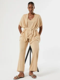 Top in maglia di lino e lurex - CAMMELLO