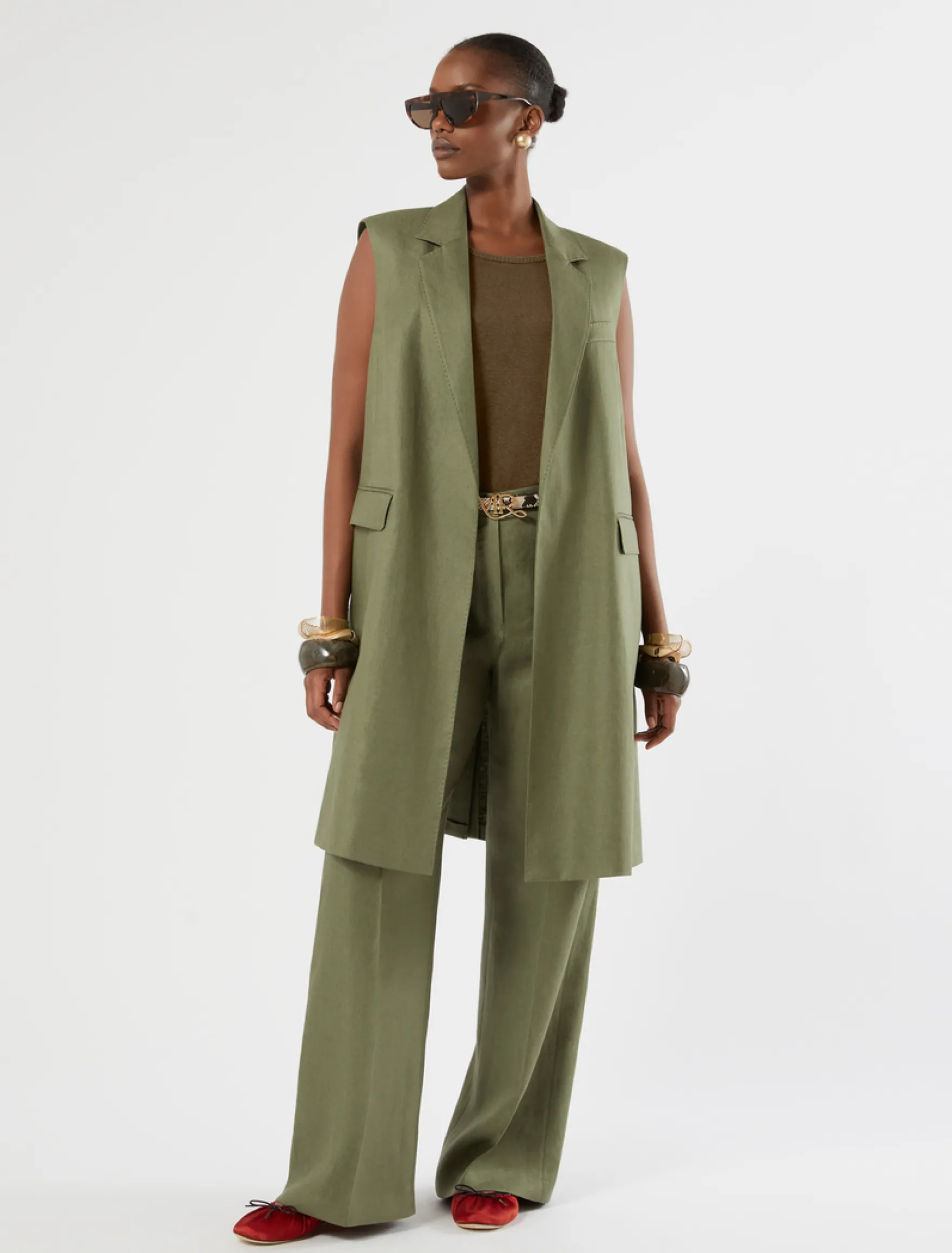 Top in misto lino - VERDE OLIVA