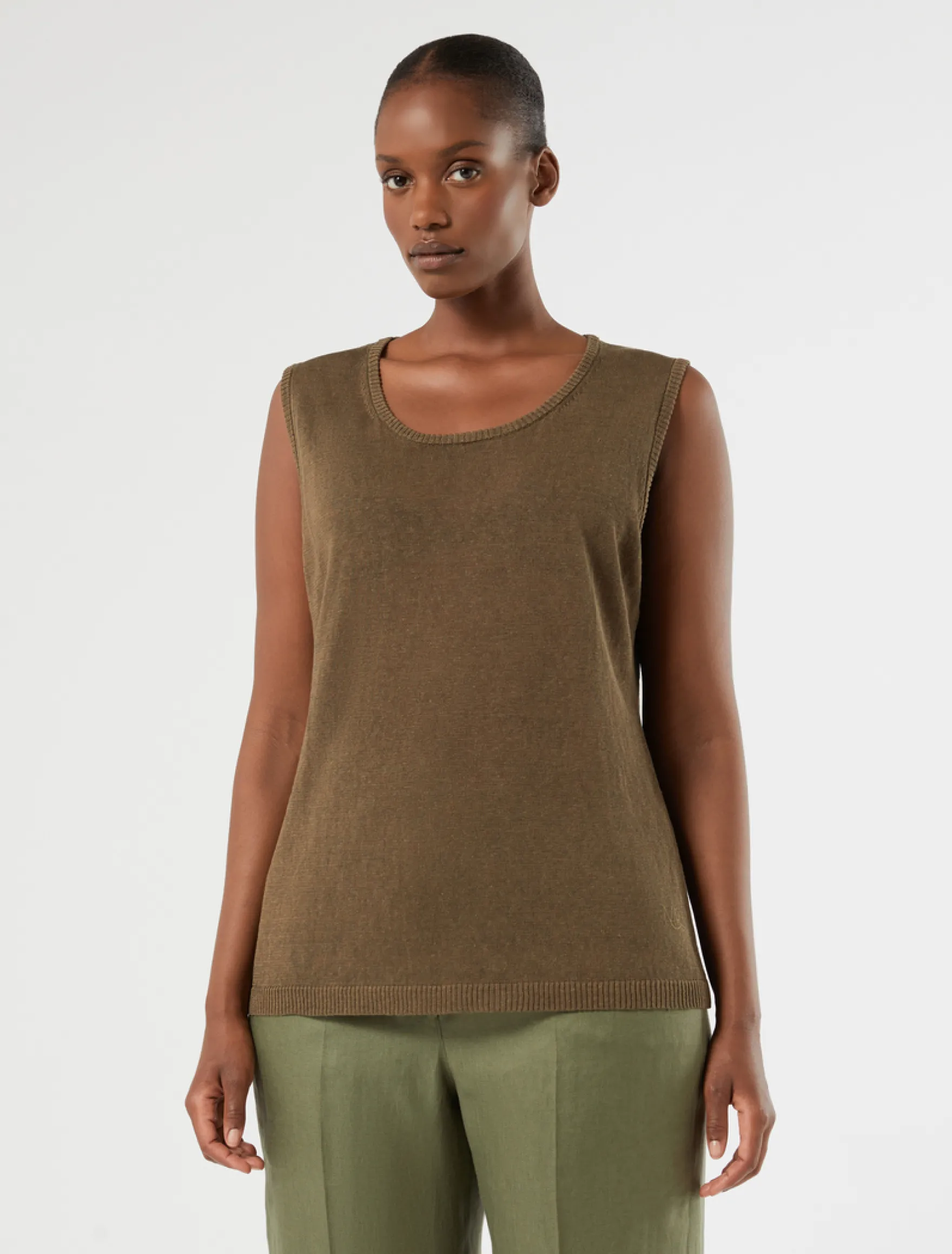 Top in misto lino - VERDE OLIVA