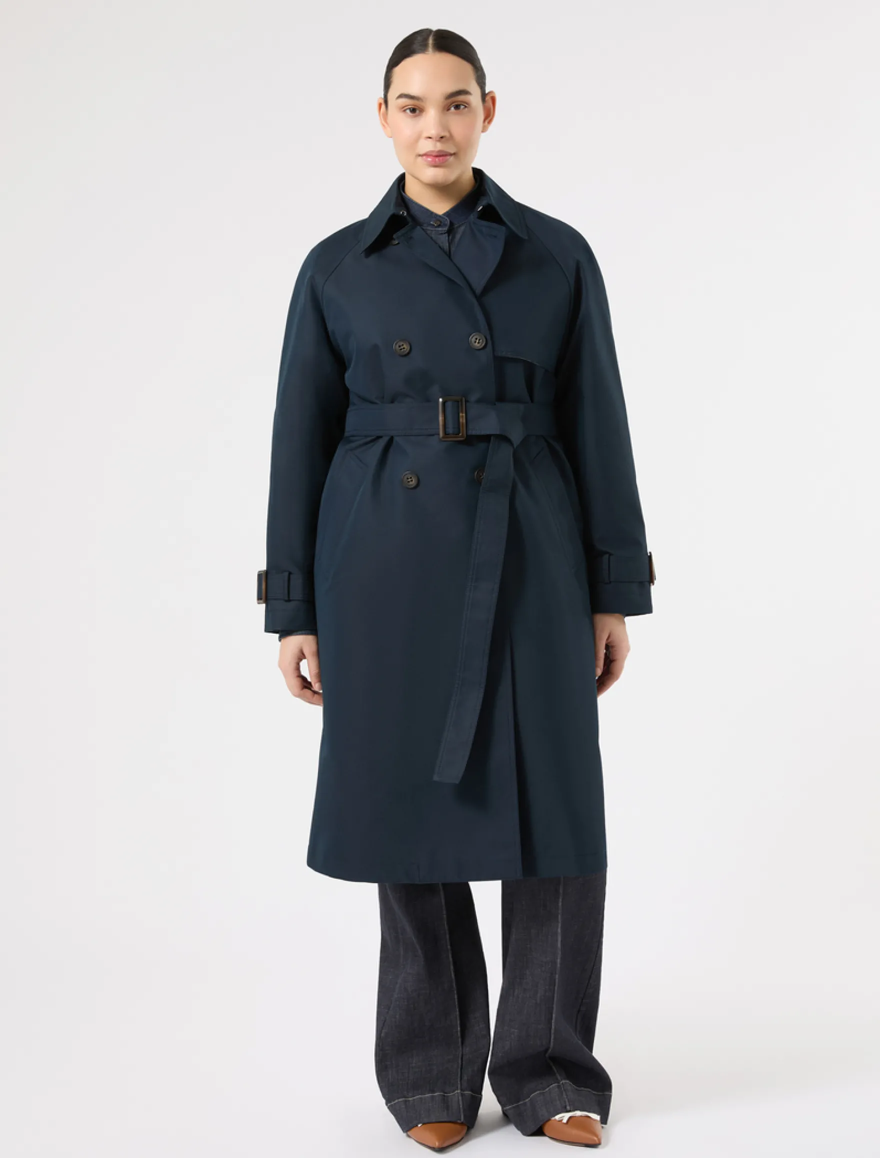 Trench in twill antigoccia - BLU MARINO